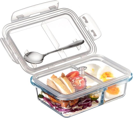 Scatola Portatile in Vetro - 0,6 L - 2 Compartimenti - Rettilineo