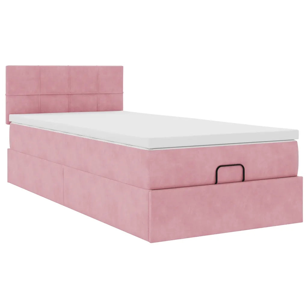 Pouf Letto con Materasso e LED Rosa 80x200cm in Velluto