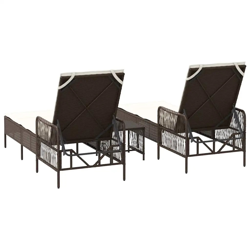 Lettino da sole 3 pcs Marrone e Bianco Crema 200 x 55 x 92 cm 365433