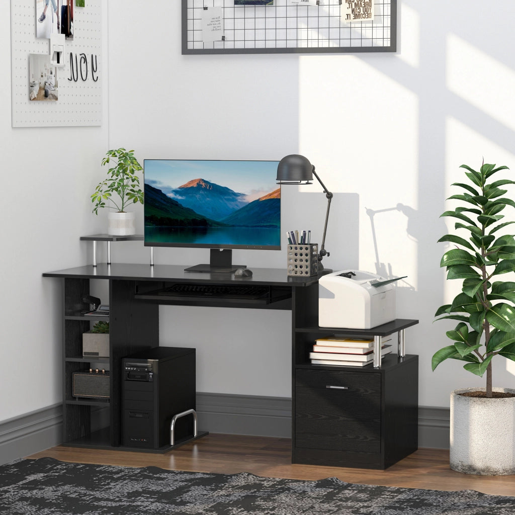 Scrivania con Cassetti e Ripiani ¨C Zephmum ¨C Nero 152x60x88 cm