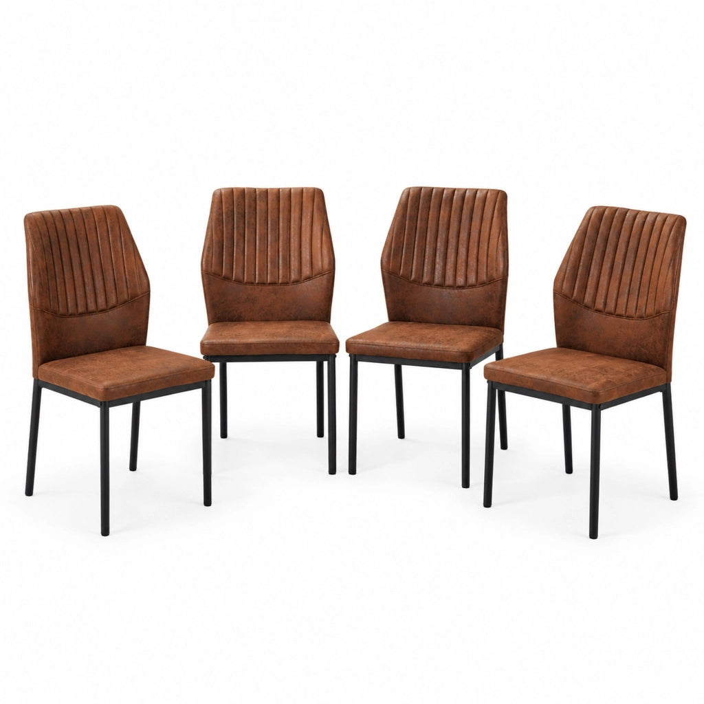 Set di 4 sedie da pranzo marroni e nere in tessuto tech