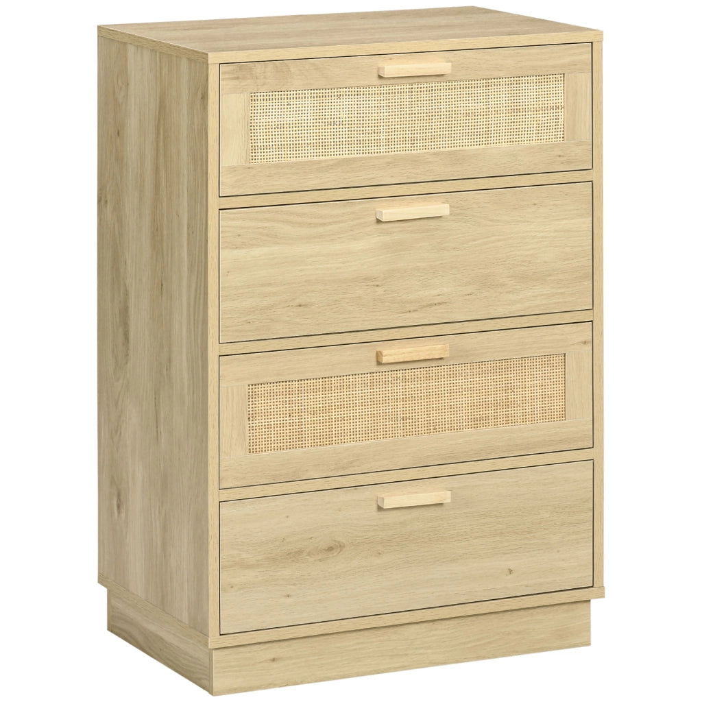 Cassettiera boho in rattan naturale ¨C Xylo ¨C 4 cassetti legno per soggiorno ingresso
