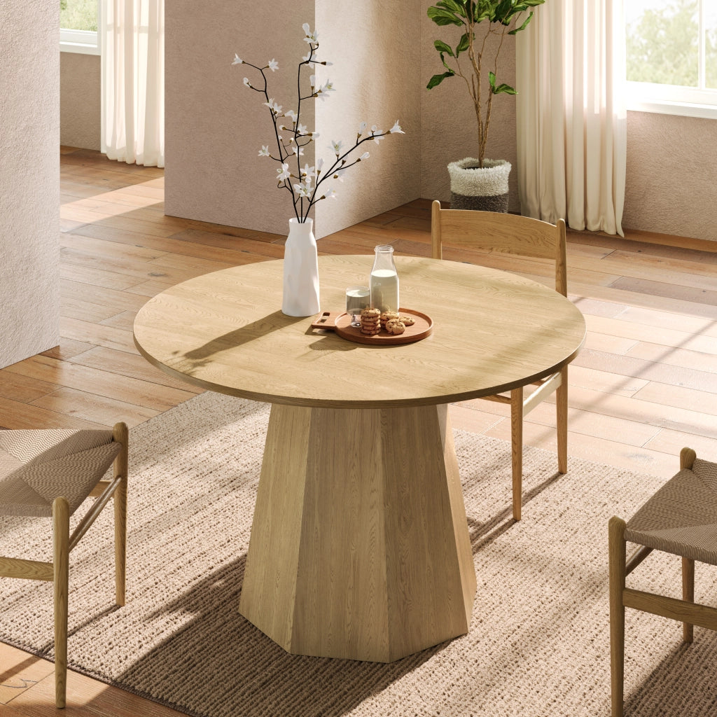 Tavolo da pranzo rotondo per 4-6 persone in MDF effetto rovere, stile scandinavo, per interni, diametro 120 cm
