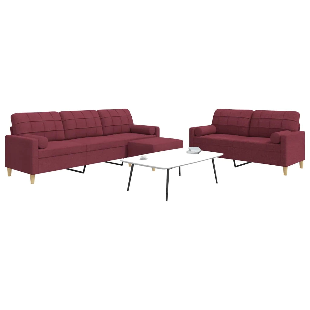 vidaXL Set di Divani 3 pz Poggiapiedi e Cuscini Rosso Vino in Tessuto