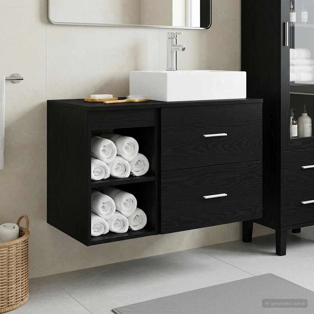 Set di mobili per il bagno 2 pz Rovere Nero 3403889
