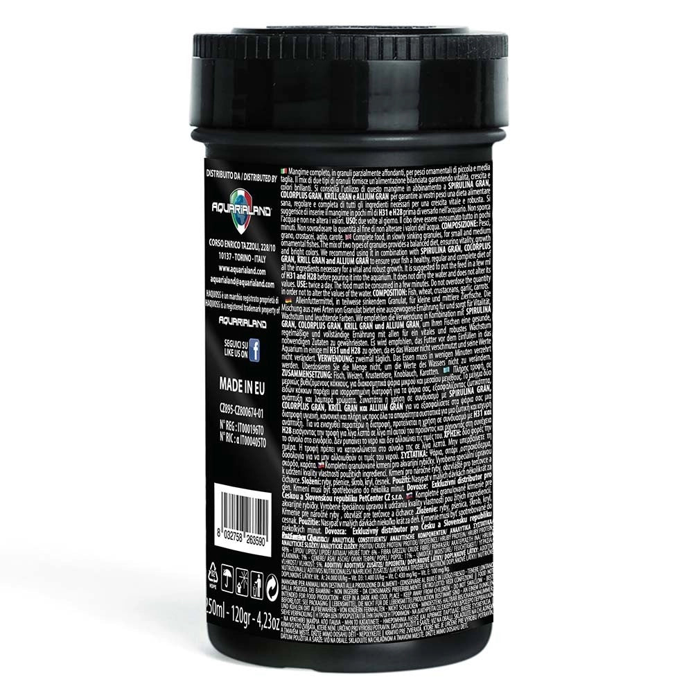 Haquoss Base Gran - mangime in granuli con beta-glucano e astaxanthina per tutti i pesci Tropicali Formato: 250 ml