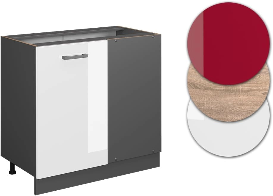 Mobile ad angolo cucina R-Line, Bianco lucido, 86 cm senza piano di lavoro, per la libera combinazione all'interno di sistemi cucina modulari