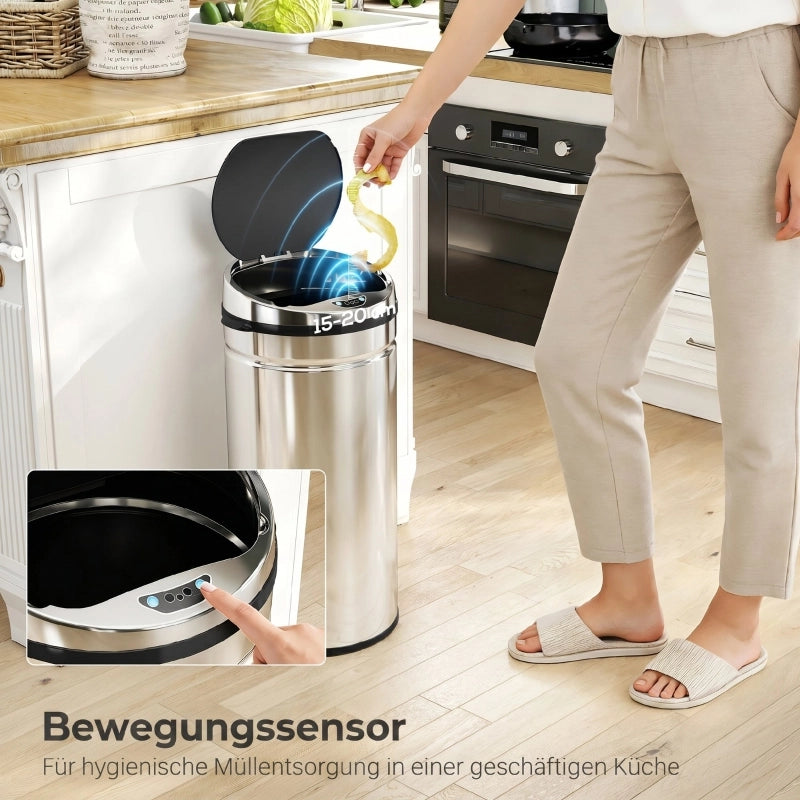 Pattumiera automatica da 42 litri con sensore, in acciaio inox, per cucina e sala da pranzo.
