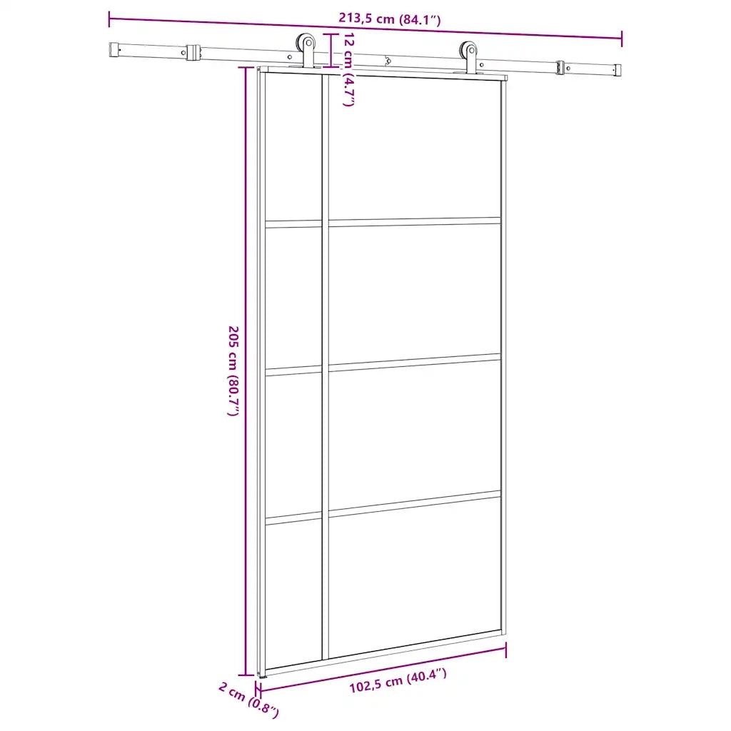 vidaXL Porta Scorrevole con Ferramenta 102,5x205cm Vetro ESG Alluminio