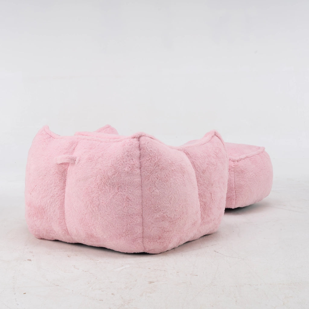 Poltrona Bean Bag in Faux Fur Rosa, con Schienale Ergonomico e Poggiapiedi, Pronta all’Uso