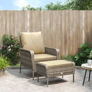 Poltroncina-Poltrona da Giardino con Poggiapiedi Polyrattan Marrone Chiaro