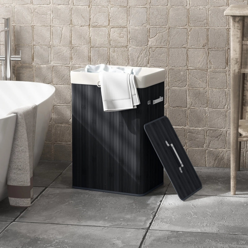 Cesto portabiancheria, contenitore per la biancheria, cesto portabiancheria con coperchio, borsa in tela, bamb¨´, pieghevole, 72L, nero, 40 x 30 x 60