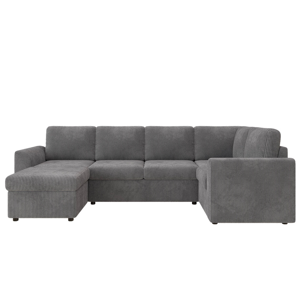 Divano Angolare con Poggiapiedi ¨C MINIMAL ¨C Velluto a Coste Grigio, 282x153x85 cm