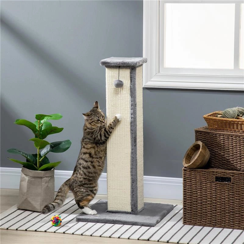 TIRAGRAFFI PER GATTI CON PALLINA PALO IN SISAL E RIVESTIMENTO IN PELUCHE 41X41X81 CM GRIGIO