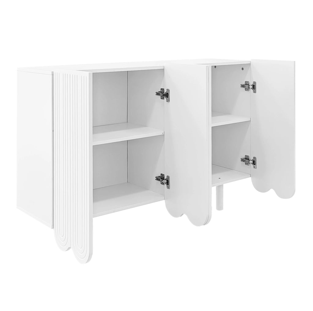 Credenza bianca 120 cm - 4 ante scolpite, ripiani interni