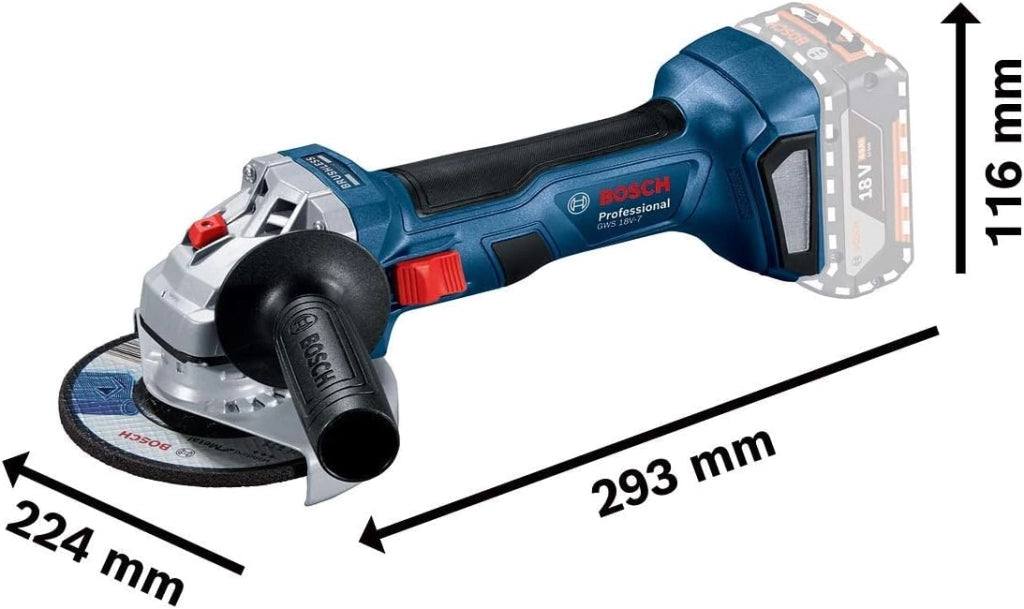 Bosch Professional 06019H9004 Smerigliatrice Angolare a Batteria GWS 18 V-7 (Cuffia di Prot., Impug. Suppl., Flangia e Dado di Serraggio, L-BOXX), Nero, Ciano, Magenta, Giallo, Diametro Disco 115 mm