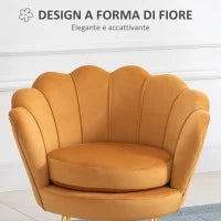 Poltrona a Conchiglia, Poltroncina Vintage, Poltroncina da Camera e Salotto, Design Elegante, con Schienale Alto, 76x67x74cm, Giallo