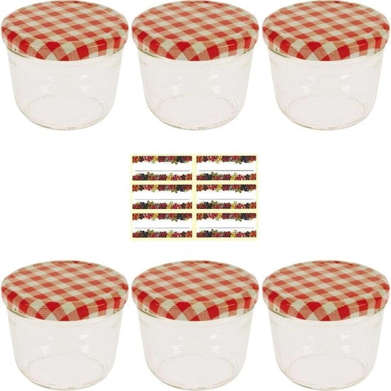 Set di 6 piccole conserve in vetro con coperchio a twist-off, forma a valva 230 ml - conserve per scatole di stock - inclusi etichette per le conserve con coperchio.