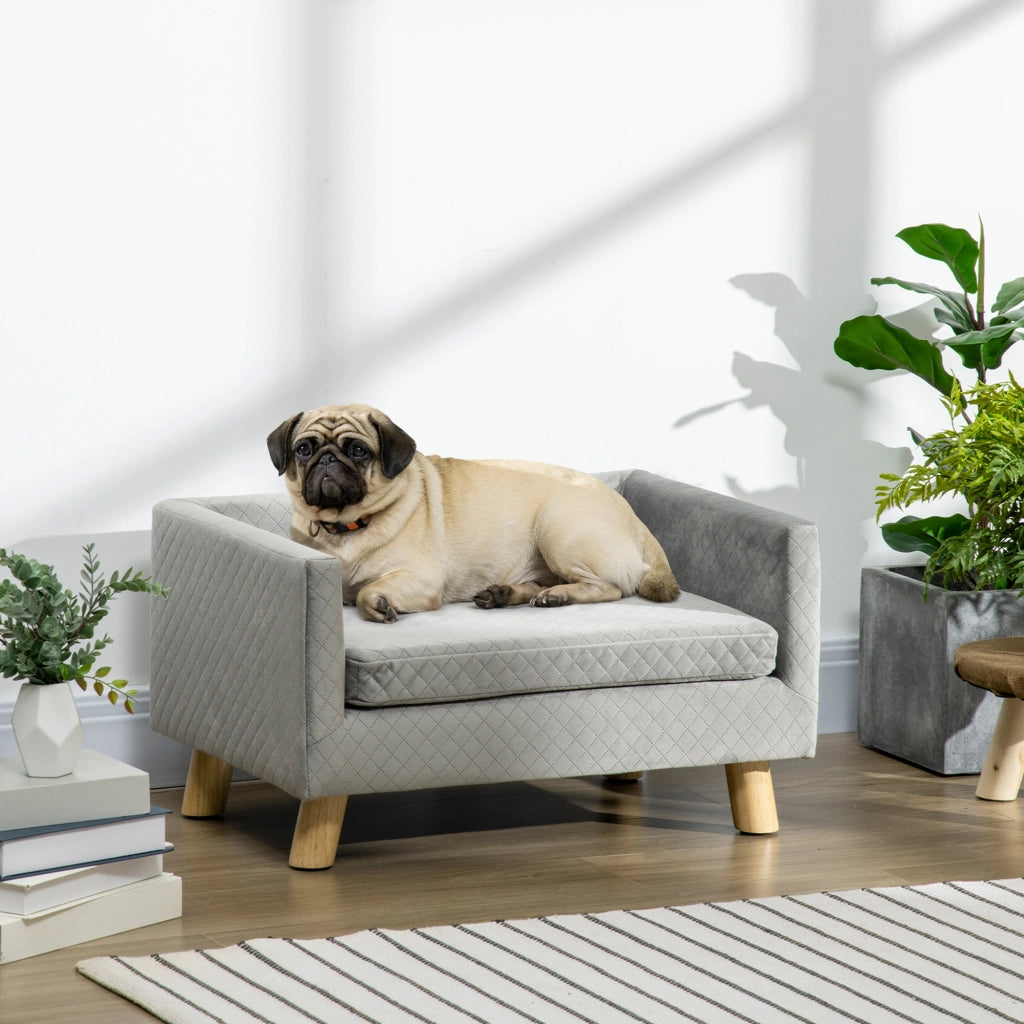 Divanetto per Cani e Gatti ¨C zephmum ¨C Velluto Grigio, Legno, 64x45x36cm