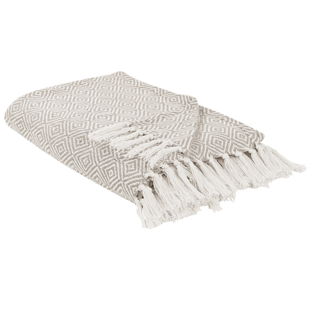 Copriletto in cotone tortora 200 x 220 cm con frange Soggiorno Camera da letto Tessili