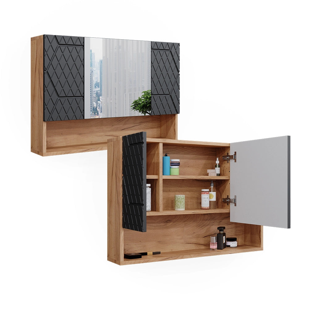 Vicco Specchio contenitore bagno Antracite con struttura a nido d'ape 80.1 x 55 cm