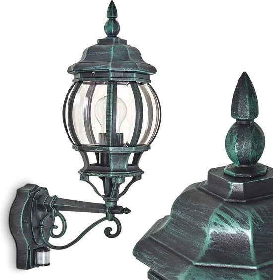 Lampada da Parete con Sensore di Movimento per Esterno - Aspetto Antico, Alluminio Fuso, Fitting E27, Adatto per Terrazza e Giardino