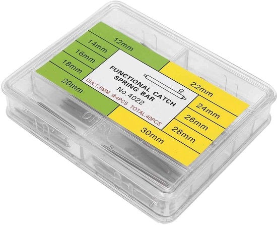 Assortimento di Veerstangen in Acciaio Inox - 40 Pezzi - Dimensioni 12-30mm - Kit per la Riparazione di Orologi - Materiale Duraturo - Veerstanghe per Orologi