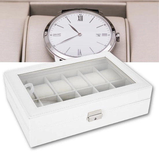 Cassa orologio in legno con 12 compartimenti, presentazione in PU e vetrata