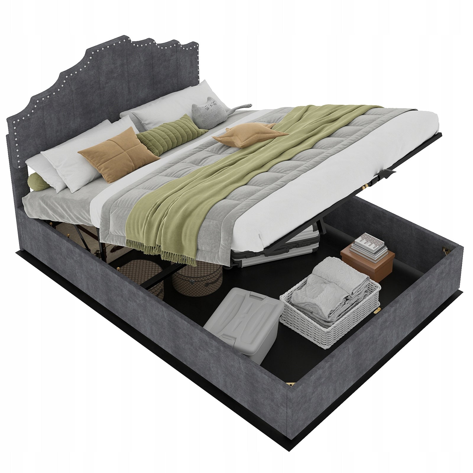 Letto imbottito 140x200 grigio con struttura sollevabile - Xylo