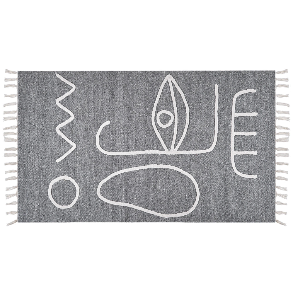 Tappeto grigio 80 x 150 cm poliestere con nappe stile boho soggiorno camera da letto