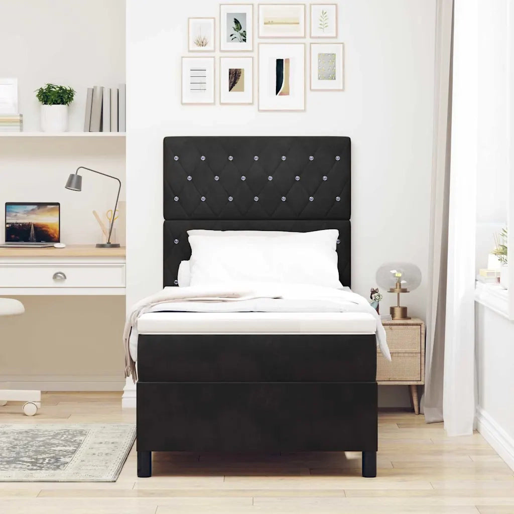 Letto a Sorgente LED con materasso Nero 100 x 200 cm Velluto 3343228