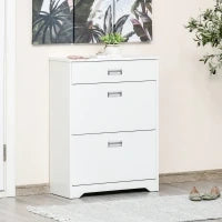 Scarpiera Moderna in Legno, 2 Cassetti con Mensola Regolabile per 16 Scarpe e Cassetto Piccolo, 70x29x92cm, Bianco