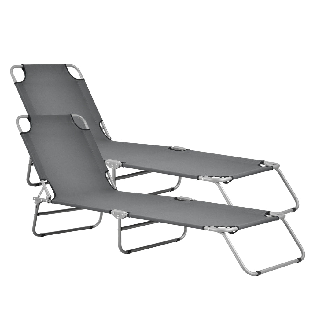 Set di 2 lettini prendisole reclinabili acciaio poliestere argento opaco grigio scuro 03_0006431