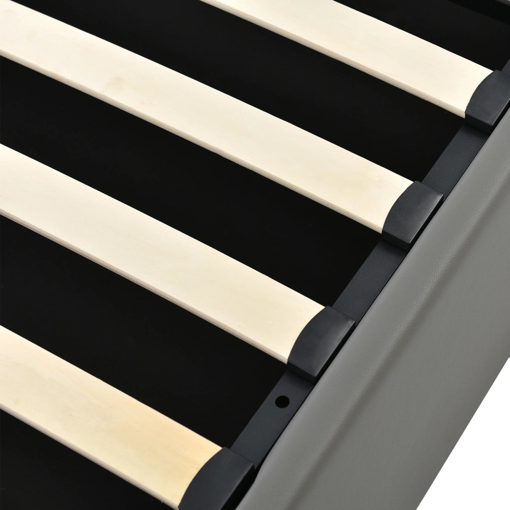 Letti contenitori 140x200 cm; con LED e sollevamento idraulico; PU grigio (Senza materasso)