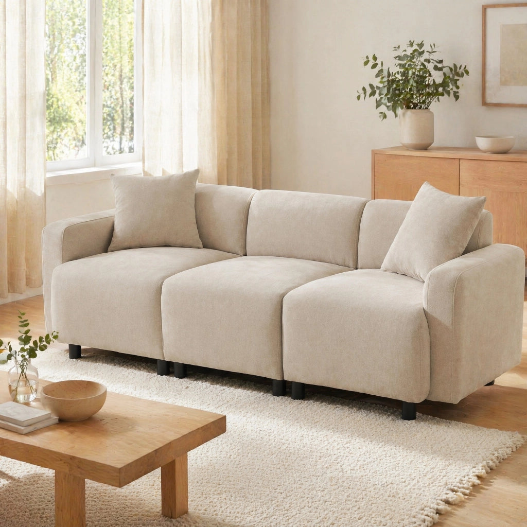 SOFA 3-4 posti 211x67x71 cm Chenille Beige