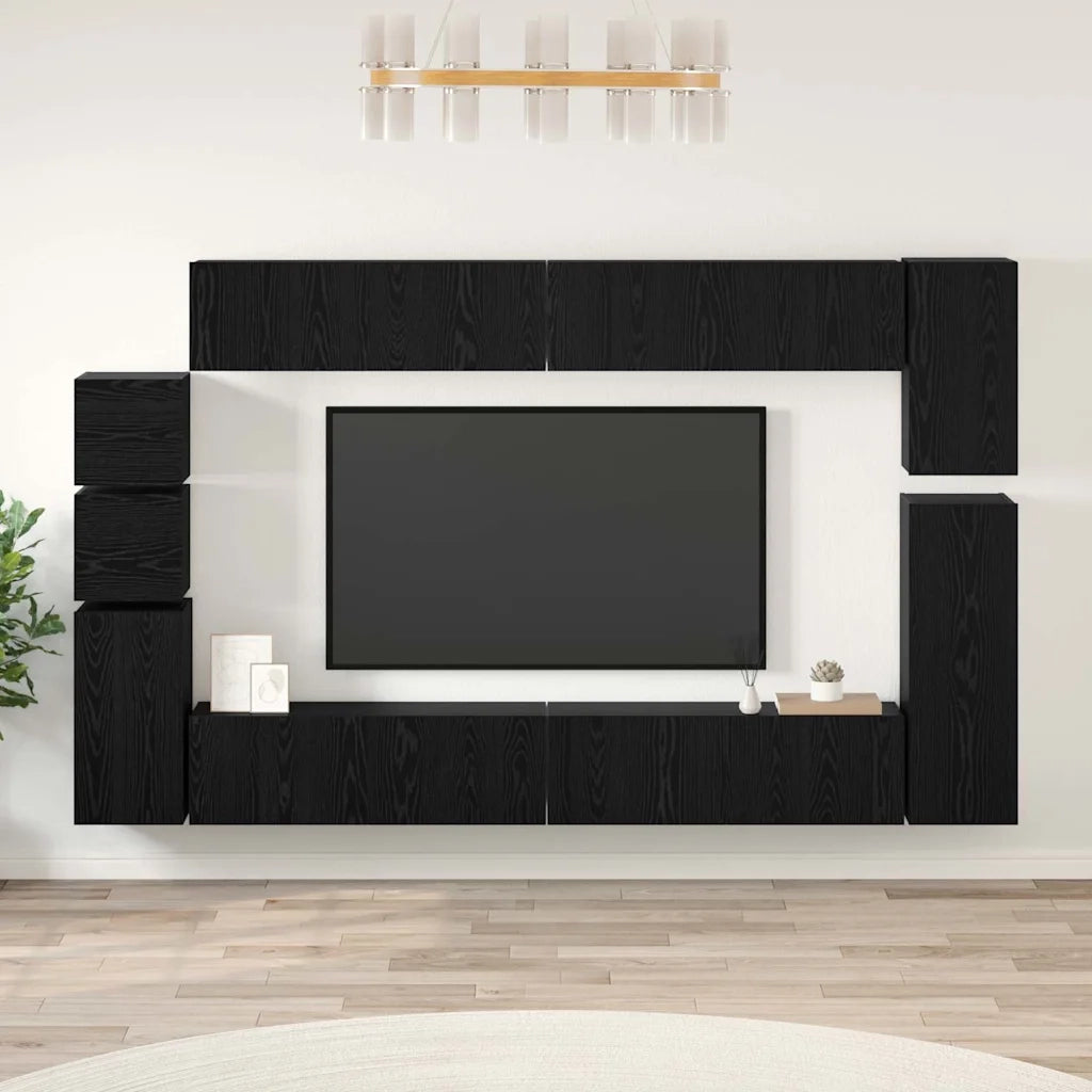 vidaXL Set mobile TV 9 pcs Rovere nero Legno multistrato