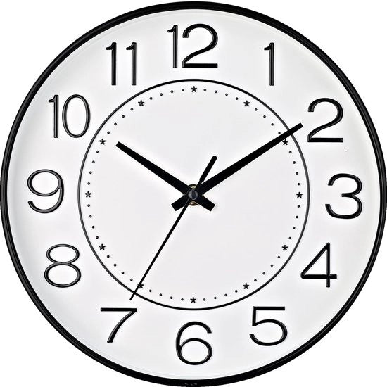 Orologio da parete in quercia da 25cm con cifre arabe, indicatore secondi e visualizzazione silenziosa per decorazione in soggiorno, cucina, ufficio e camera da letto (bianco e nero)
