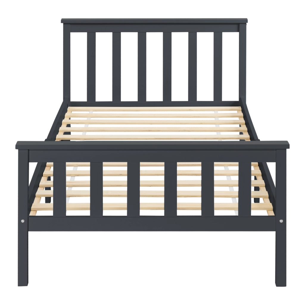 Letto Singolo in Legno di Pino con Materasso Ipoallergenico 90 x 200 cm Letto con Testiera e Pediera Alte - Grigio Scuro