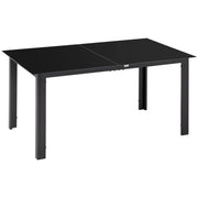 TAVOLO DA GIARDINO RETTANGOLARE PER 6 PERSONE CON PIANO IN VETRO E ALLUMINIO, 150X90 CM, NERO