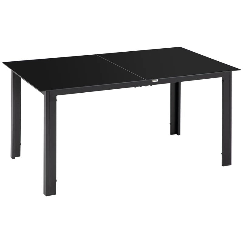TAVOLO DA GIARDINO RETTANGOLARE PER 6 PERSONE CON PIANO IN VETRO E ALLUMINIO, 150X90 CM, NERO