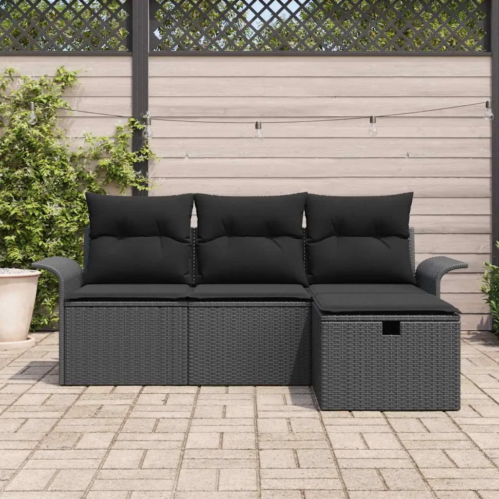 Set Divano da Giardino con cuscino 4 pcs Nero polyrattan 3358852