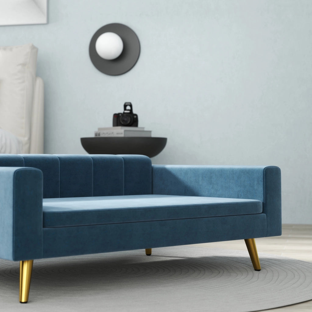 Letto per cani imbottito con cuscino ¨C Zephmum ¨C Blu velluto metallo dorato 94x60x32 cm
