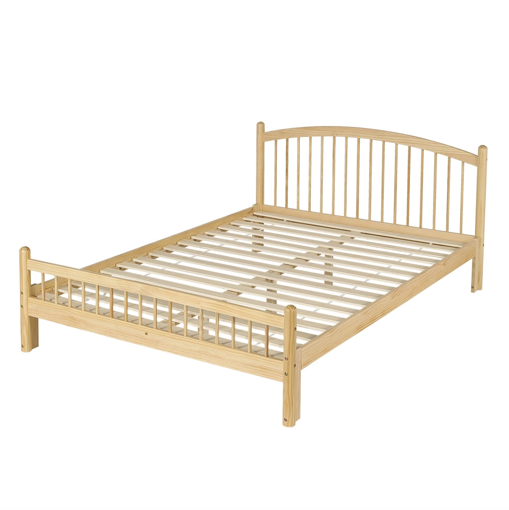 Letto in legno 140x200 cm con testiera e pediera a griglia; colore naturale e beige
