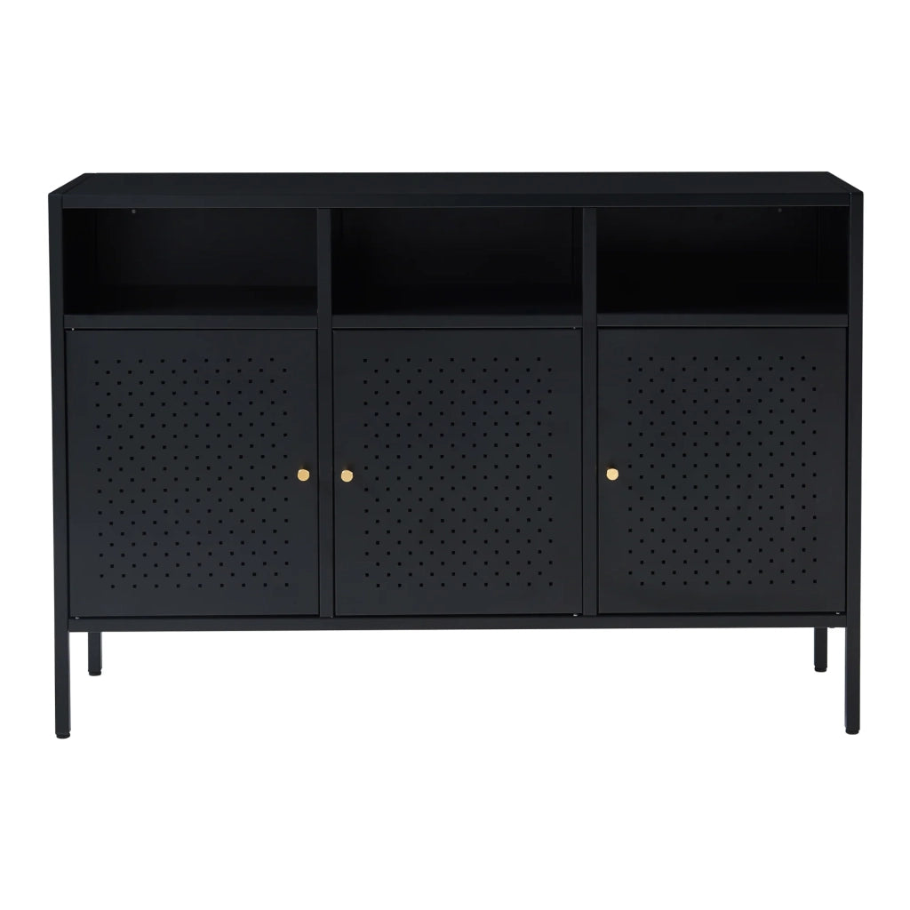 Credenza cassettiera mobile contenitore per soggiorno ingresso camera da letto acciaio 119 x 35 x 80 cm nero 03_0009025