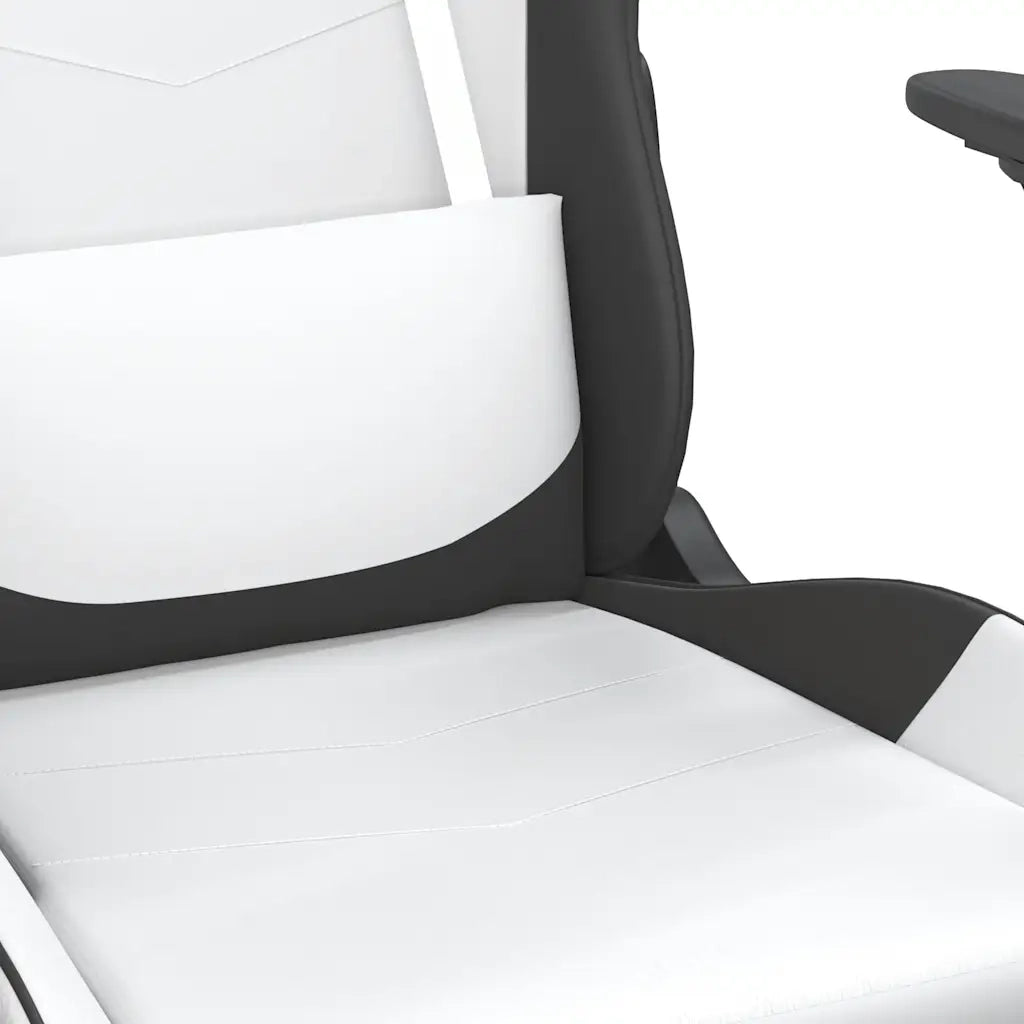 Sedia da Gaming | Sedia da e-sports Massaggio Poggiapiedi Bianco e Nero Similpelle
