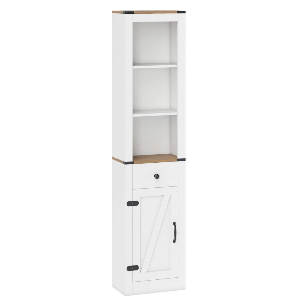 Armadietto da bagno alto 173 cm organizzatore stretto con cassetto, Armadietto da bagno soggiorno e cucina Bianco-Armadietti da bagno
