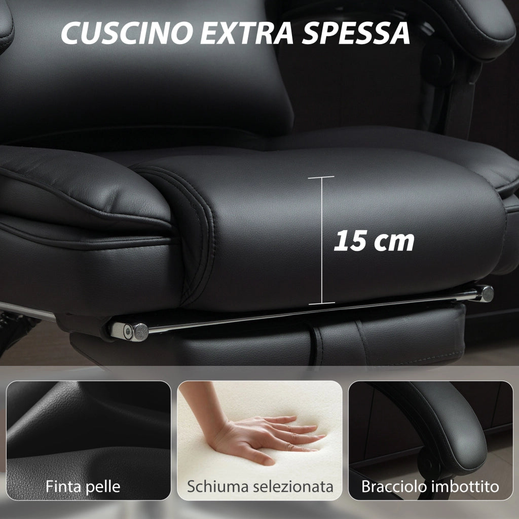 Sedia da Ufficio Presidenziale 69x72x118-126 cm con Poggiapiedi e Supporto Lombare in Pelle PU Nero