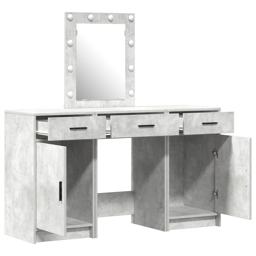 Set di Mobile da Trucco a 3 Pezzi con LED in Legno Ingegnerizzato Grigio