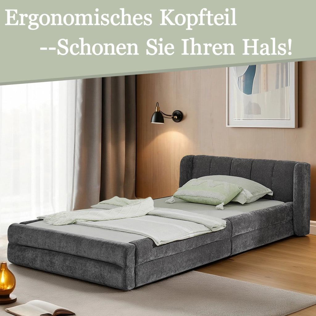 Letto singolo 90 × 200 cm con testiera ergonomica, senza materasso, in chenille, grigio scuro