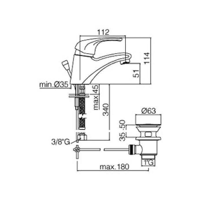Miscelatore lavabo serie nettuno due paffoni